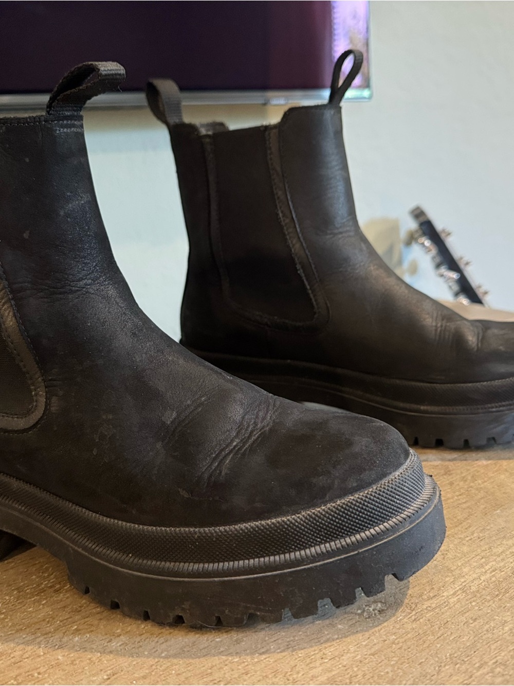 Thursday Boot Company Black Chelsea Lug Booties with Pull Tabs